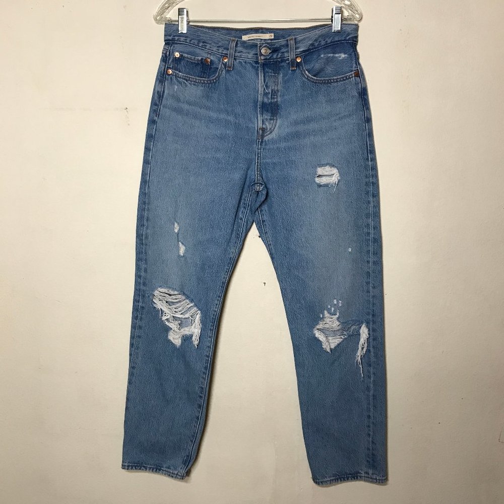 Levi's Premium Wedgie Straight Button Fly Distressed High Waist Jeans Size 29